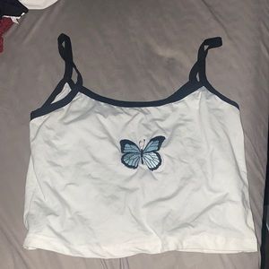 white butterfly crop top